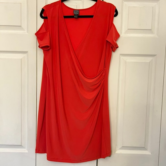 Clara Sunwoo Dress Cold Shoulder Faux Wrap V Neck Women's Red XL - Picture 1 of 9